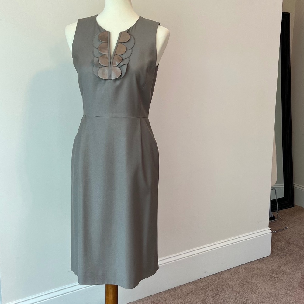 J. Crew Size 2 Tan/Beige Sheath Dress Sleeveless, Pockets, Special Detailing